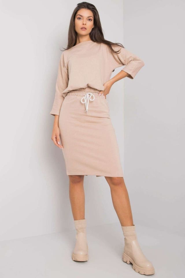 Love Lace Love Lace Women's 3/4 Sleeve Blouse Pencil Skirt Set in Beige - 2