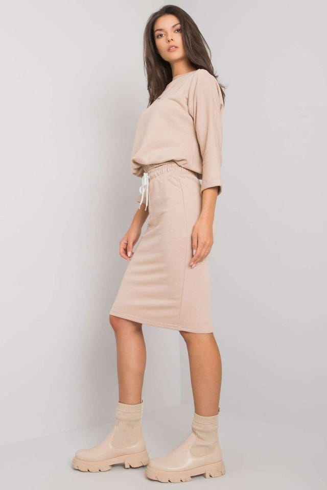 Love Lace Love Lace Women's 3/4 Sleeve Blouse Pencil Skirt Set in Beige - 3