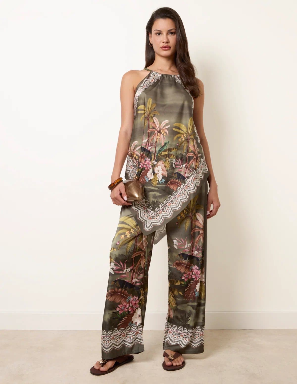 Blue Vanilla Palm Tree Print in Two Piece Set