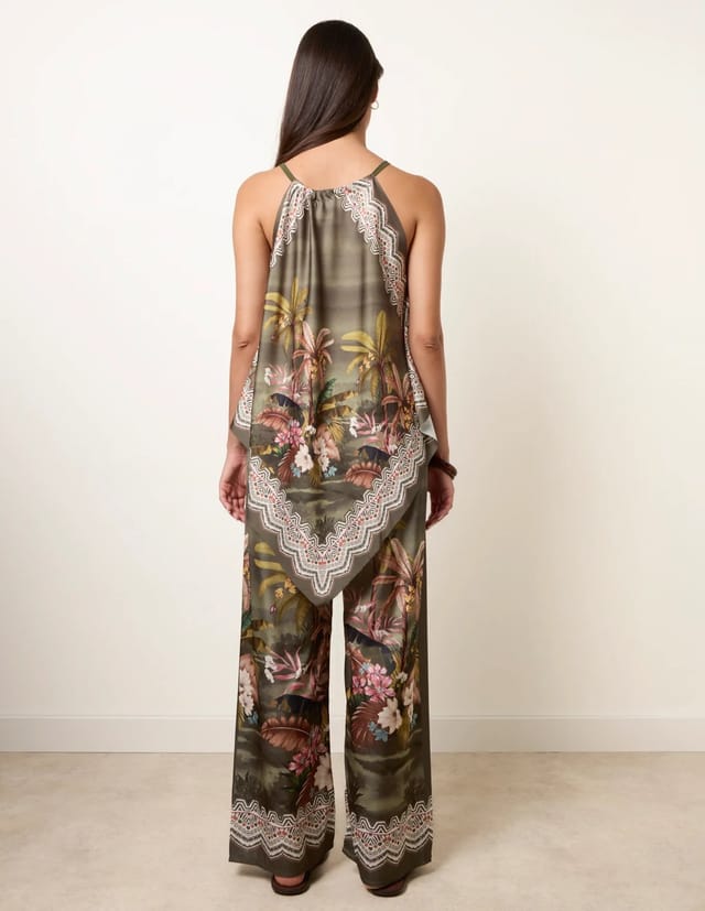 Blue Vanilla Palm Tree Print in Two Piece Set - 3