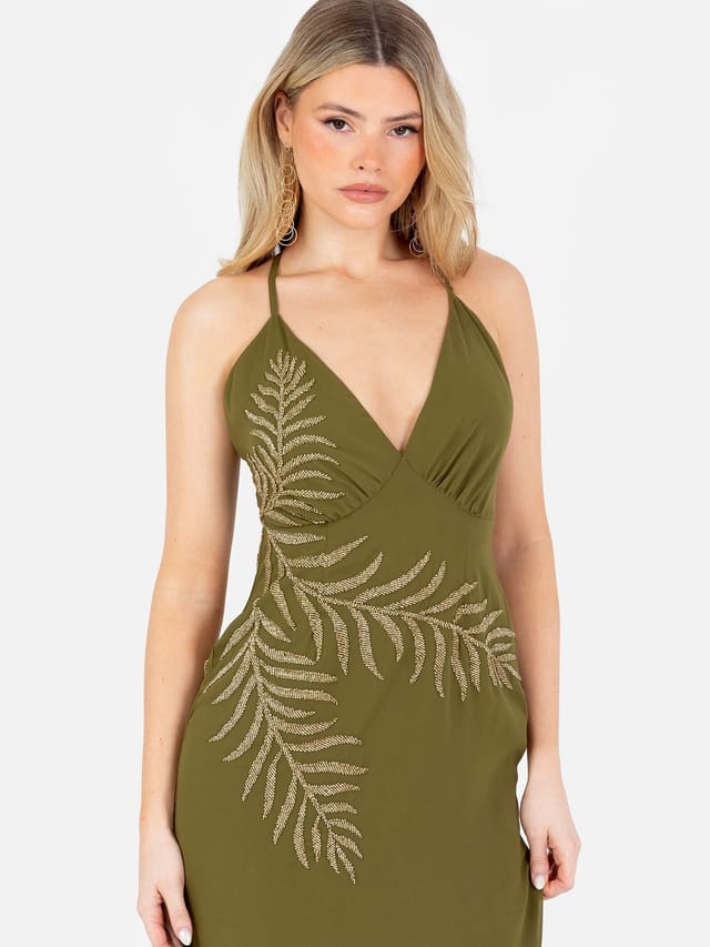 Maya Deluxe Maya Deluxe Women's Embellished Strappy Cross Back Maxi Dress in Green - 2