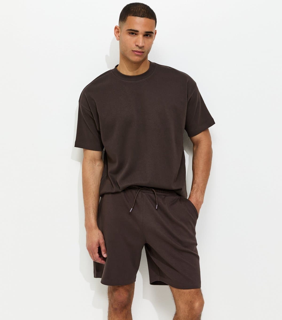 New Look Men's Dark Brown Regular Panelled Jersey Shorts New Look