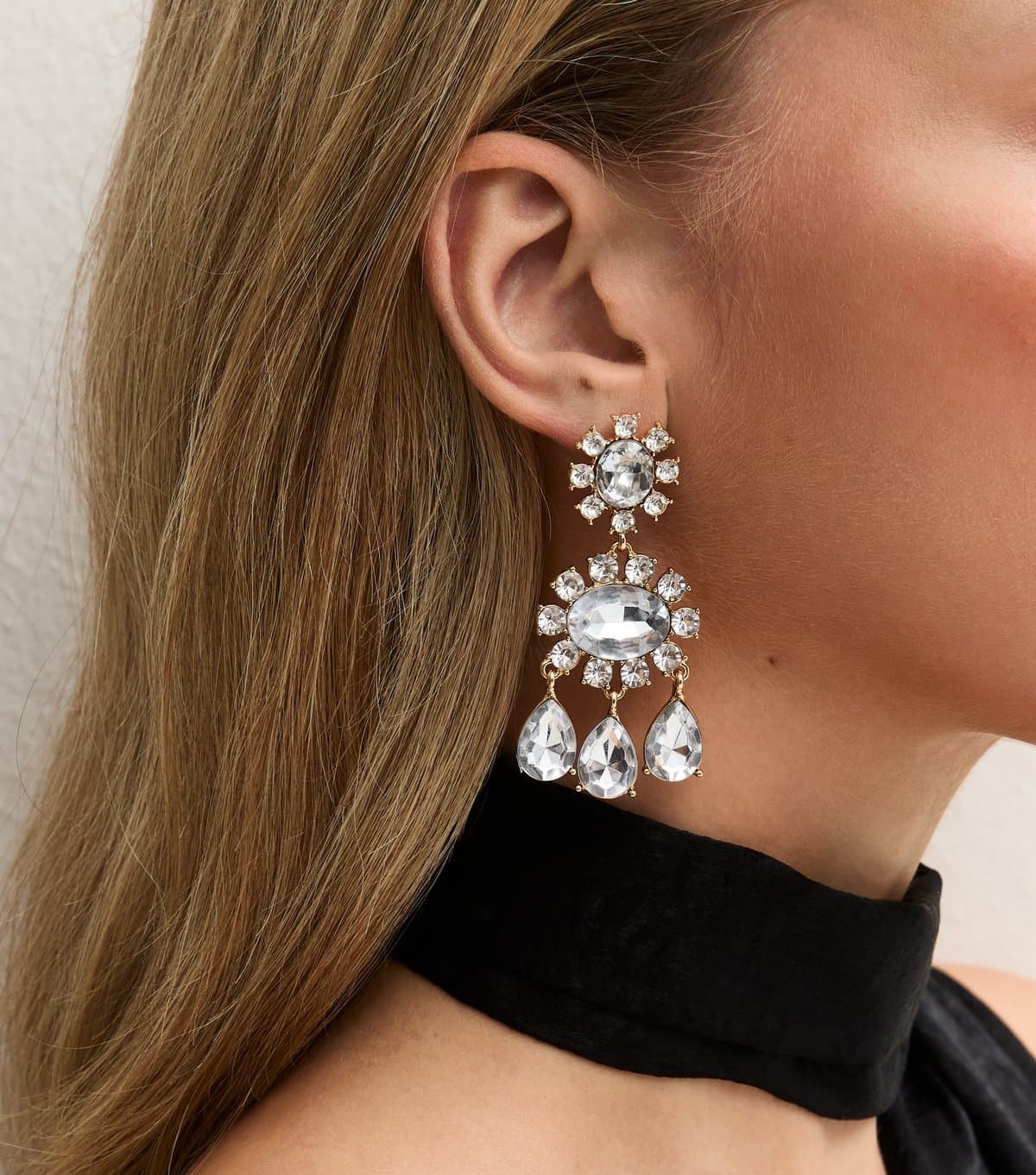 New Look Silver Tone Diamante Statement Drop Earrings New Look