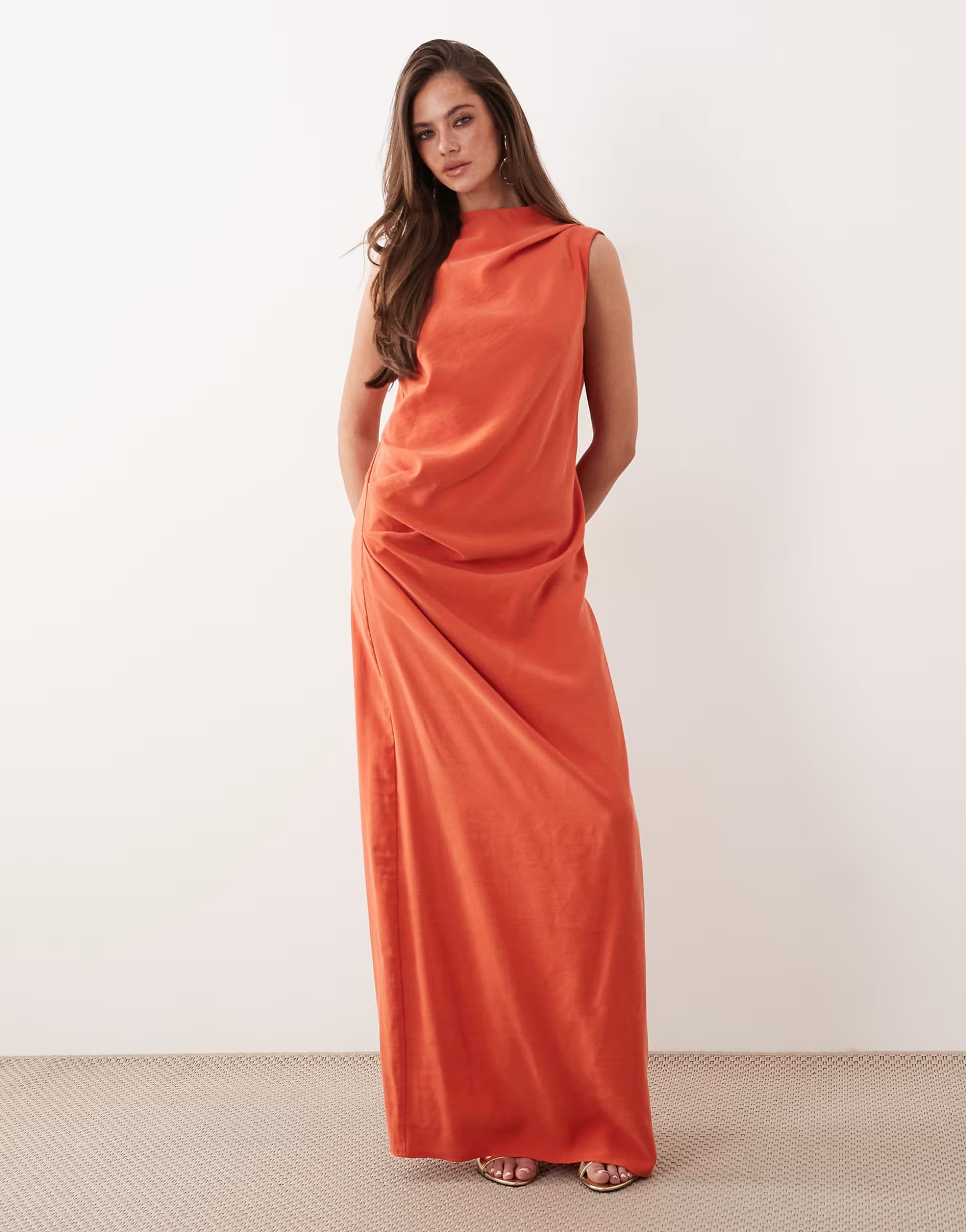 ASOS ASOS DESIGN column slouchy hip maxi dress in orange