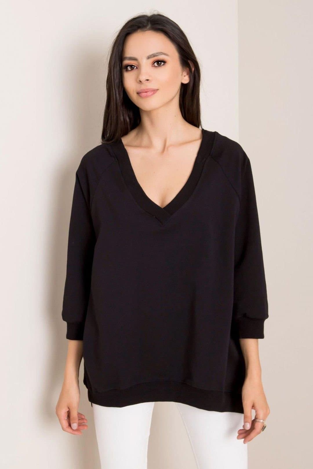 Love Lace Love Lace Women's Loose Fit Heart Neck Sweatshirt Long Sleeve in Black
