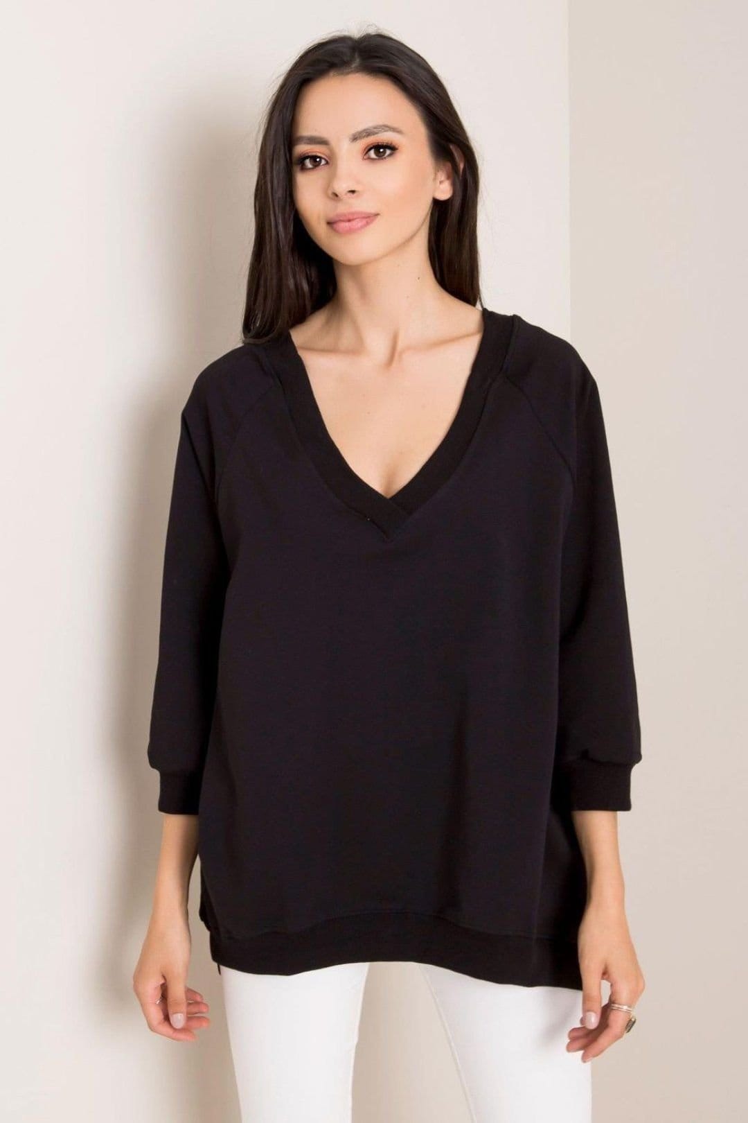 Love Lace Black Loose Fit Heart Neck Sweatshirt