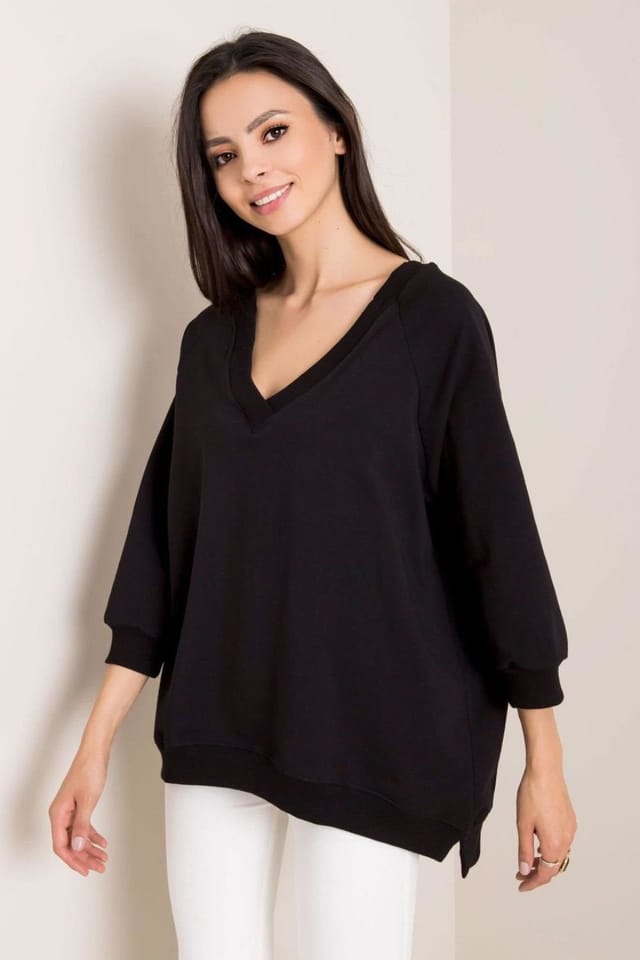 Love Lace Love Lace Women's Loose Fit Heart Neck Sweatshirt Long Sleeve in Black - 2