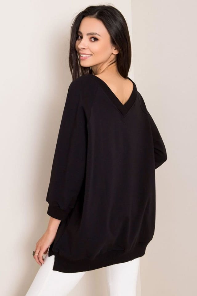 Love Lace Love Lace Women's Loose Fit Heart Neck Sweatshirt Long Sleeve in Black - 3