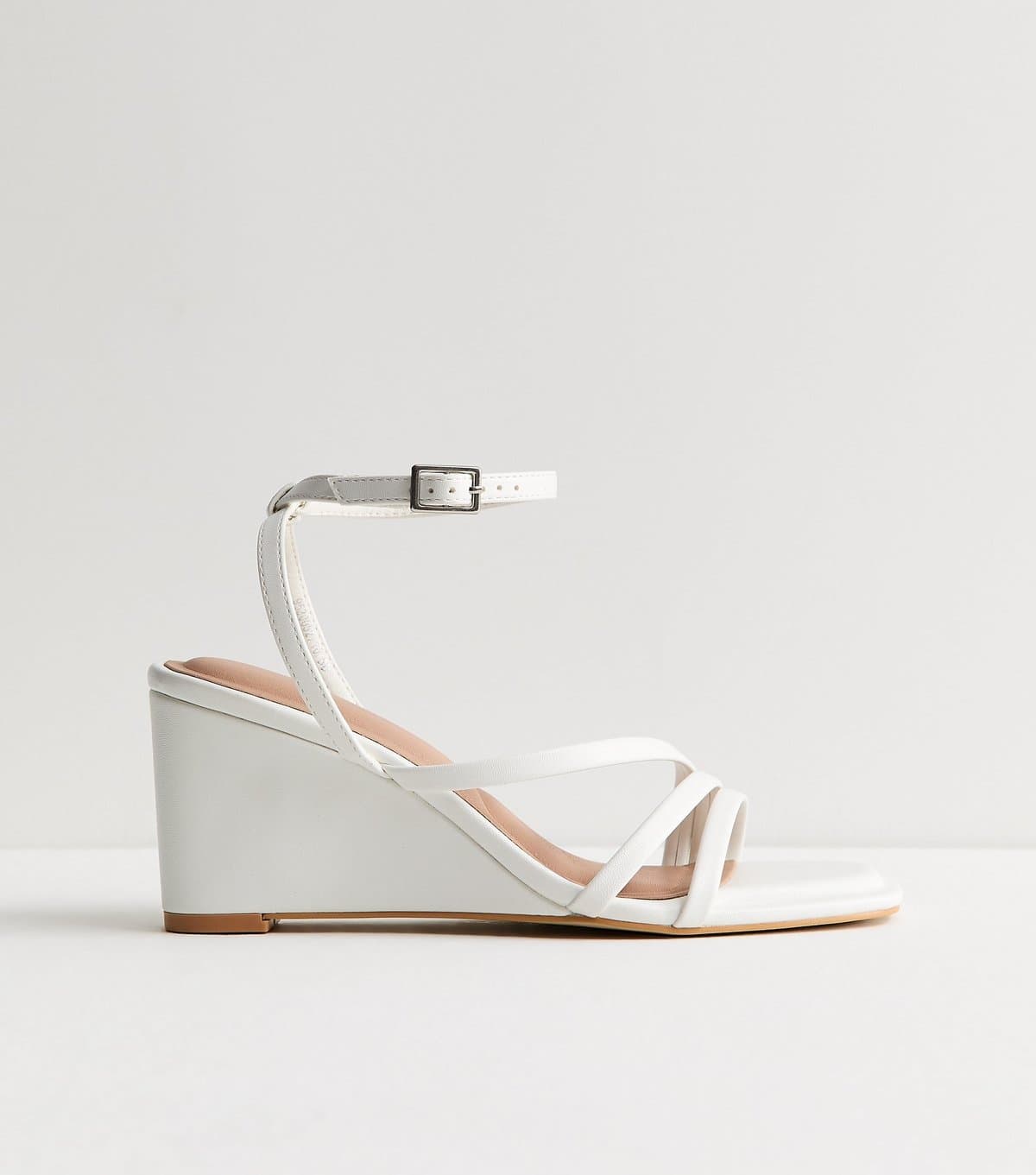 New Look Women's White Faux Leather Strappy Wedge Sandals Vegan New Look