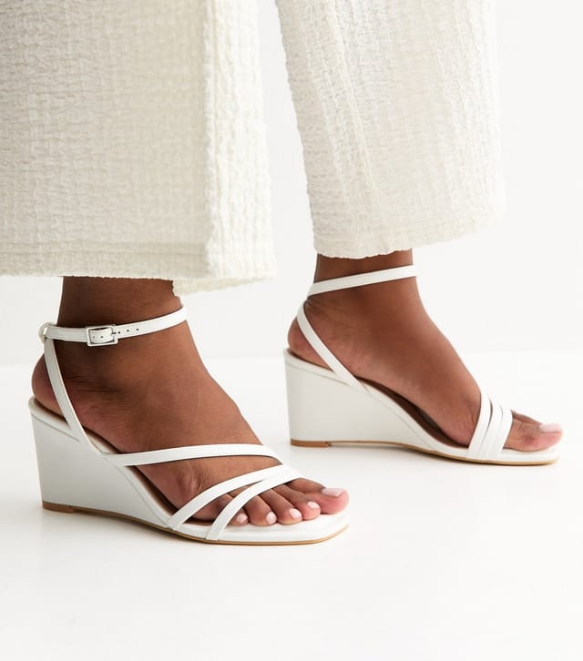 New Look Women's White Faux Leather Strappy Wedge Sandals Vegan New Look - 2