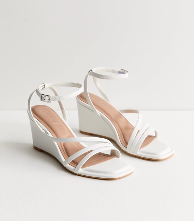 New Look Women's White Faux Leather Strappy Wedge Sandals Vegan New Look - 3