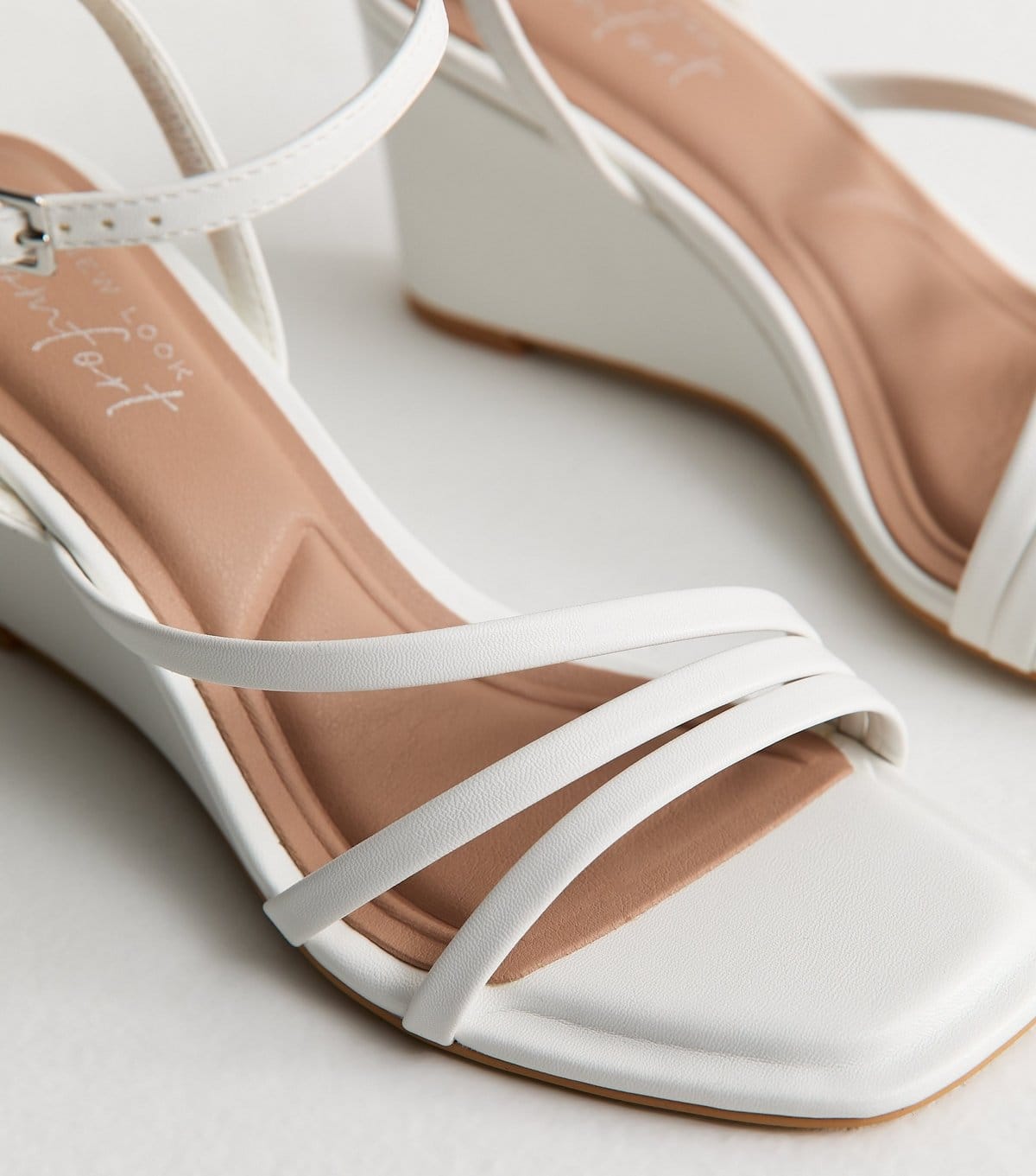 New Look Women's White Faux Leather Strappy Wedge Sandals Vegan New Look - 4