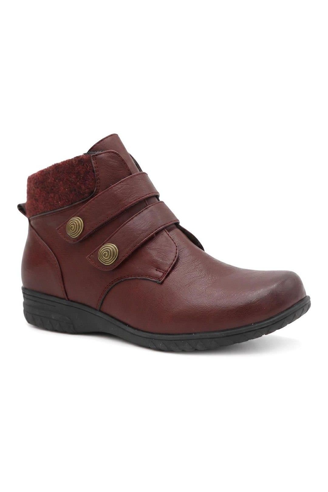 Pavers Pavers Women's Dual Adjustable Fasten Ankle Boots in Burgundy
