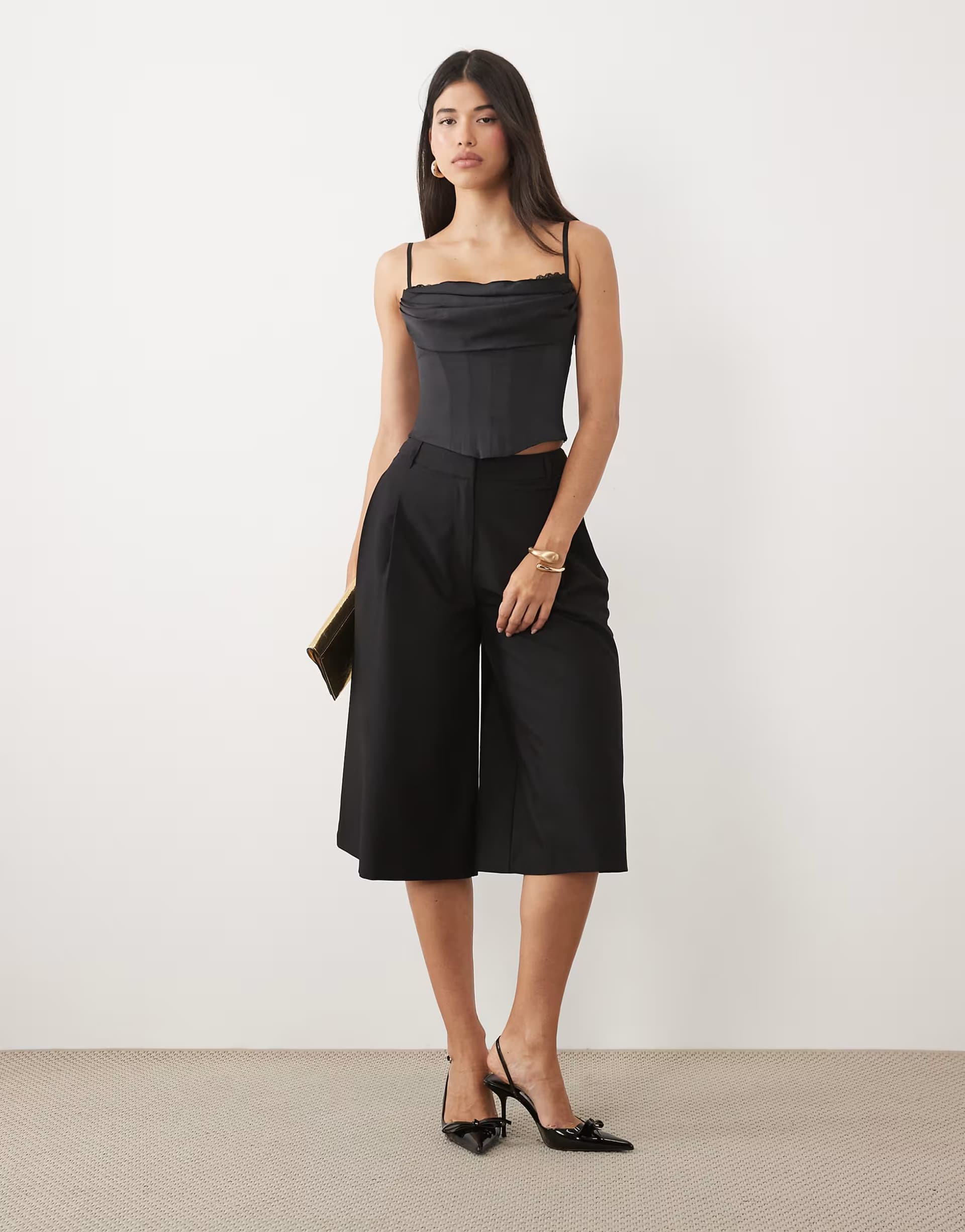 ASOS Oh Polly satin corset top in black
