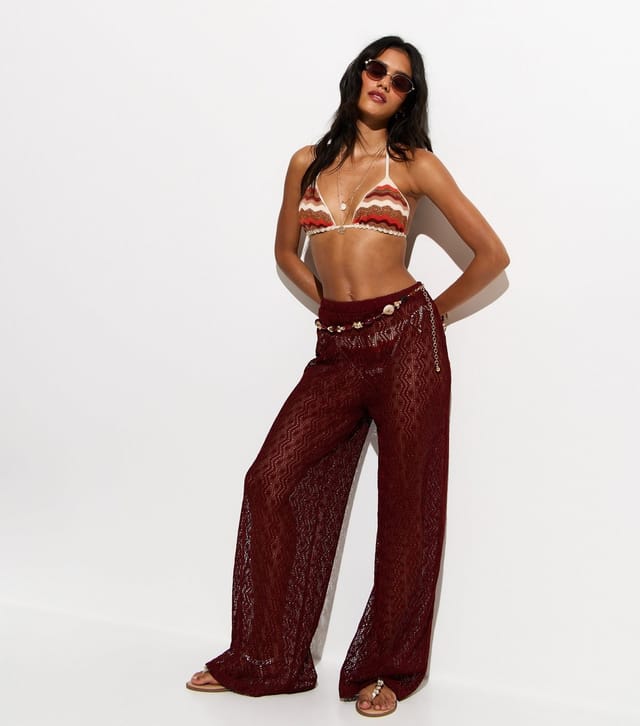 New Look Women's Brown Wavy Crochet Triangle Bikini Top New Look - 3
