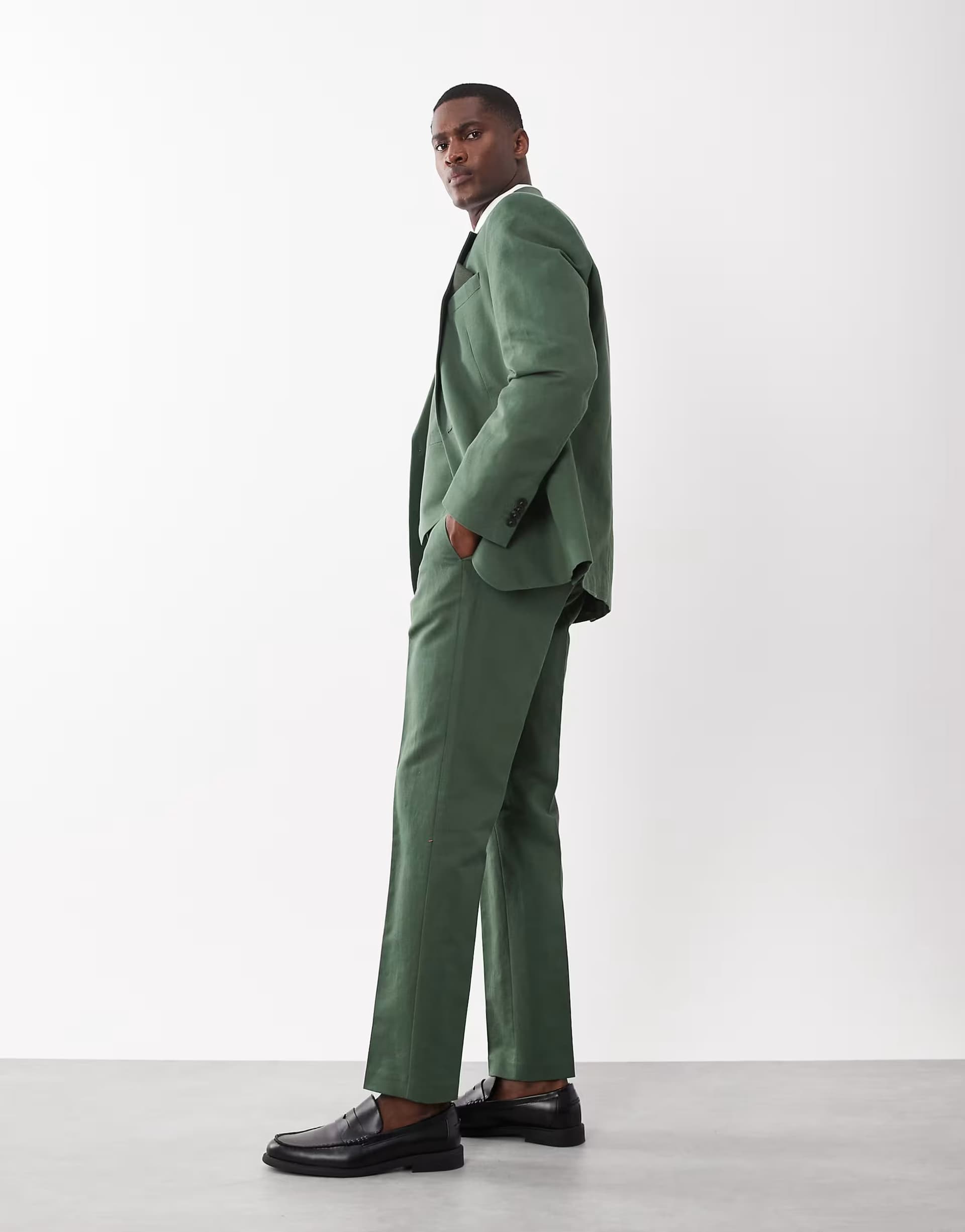 ASOS ASOS DESIGN slim suit trousers in linen rich dark green twill