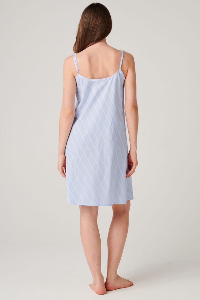 British Boxers British Boxers Women's "Breezy Blue Satin Stripe" Crisp Cotton Strappy Nightdress in Baby Blue - 3