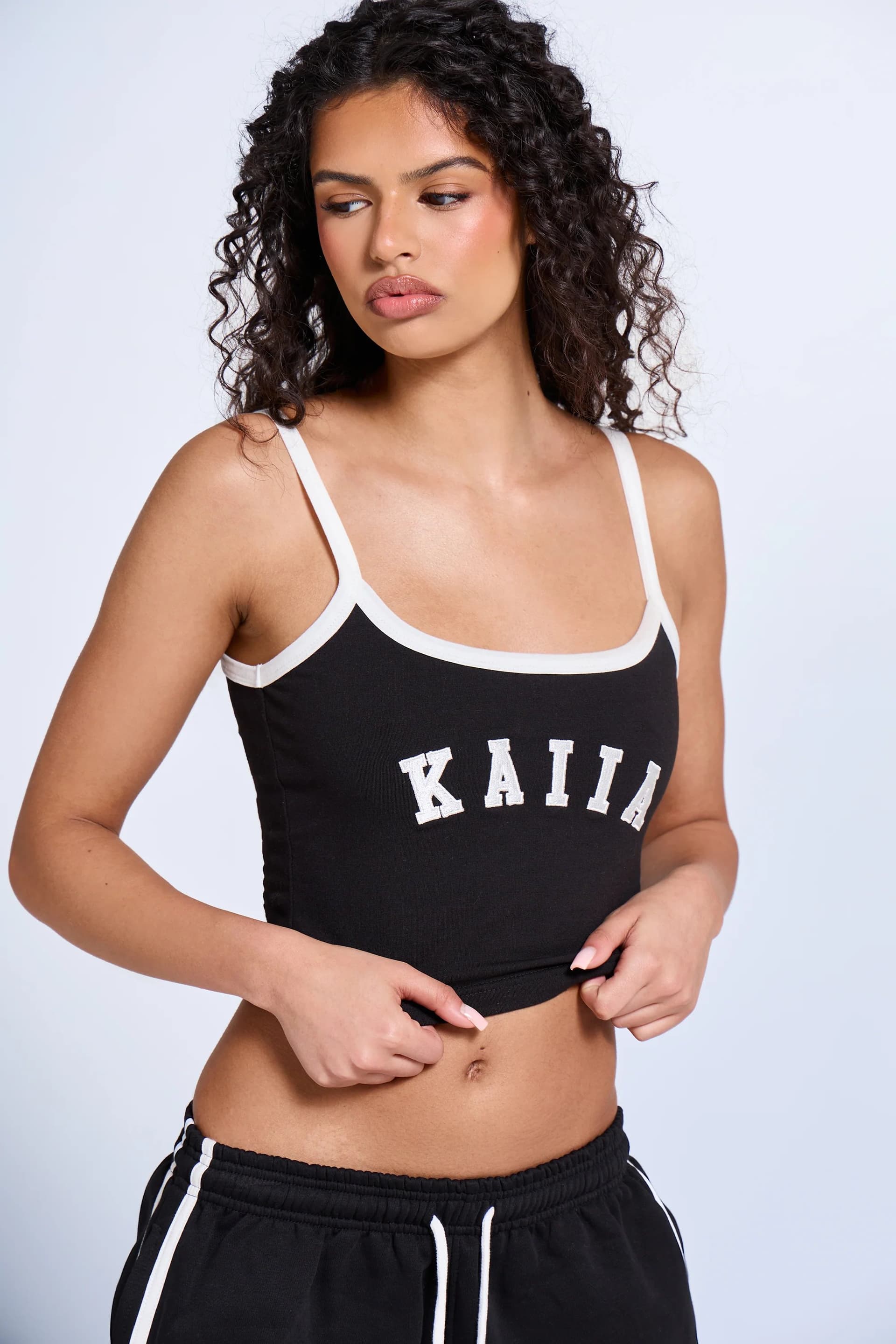 Kaiia Kaiia Black & White Logo Contrast Cami Top