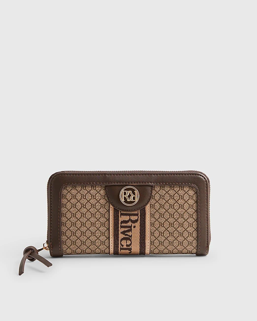 River Island River Island Womens Brown Monogram Print Webbing Front Purse