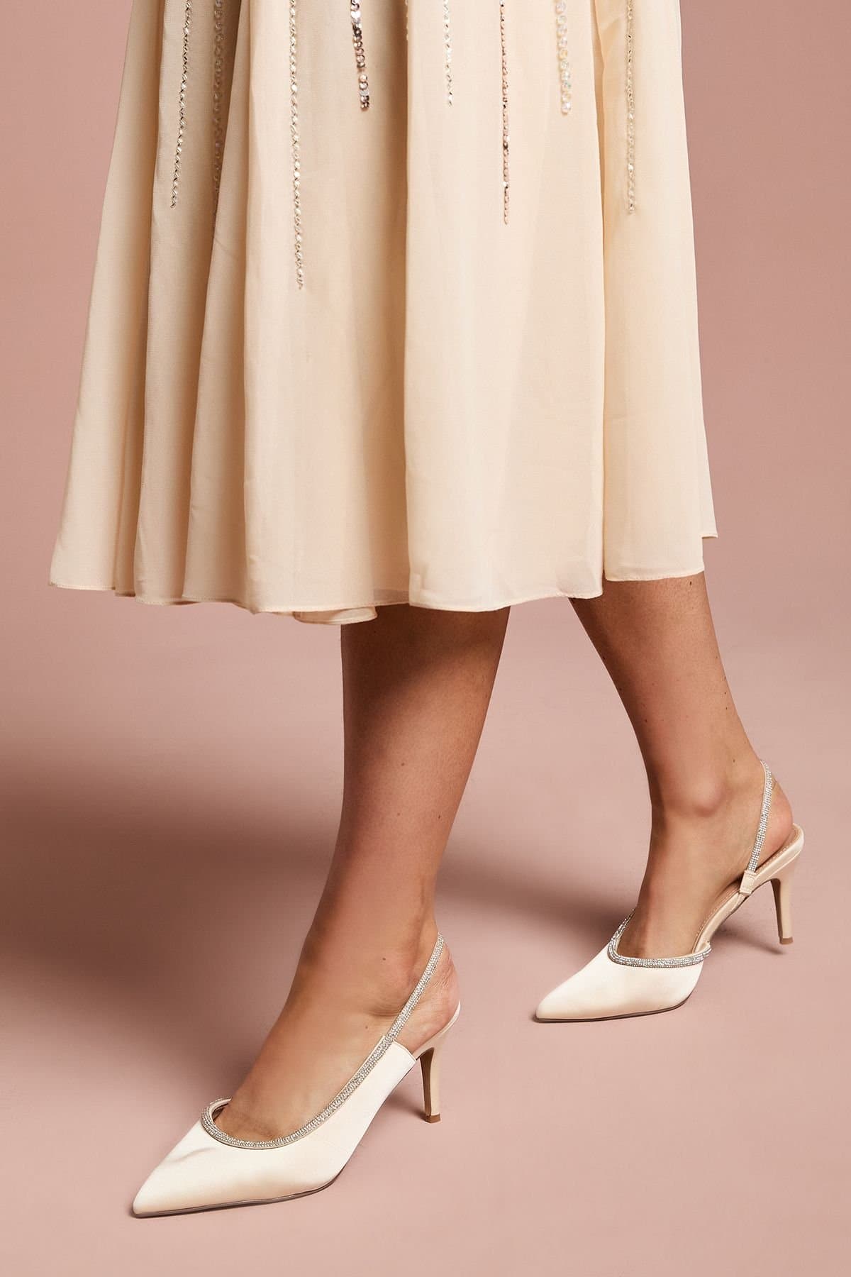 Coast Coast Champagne Satin High Stiletto Court Shoes