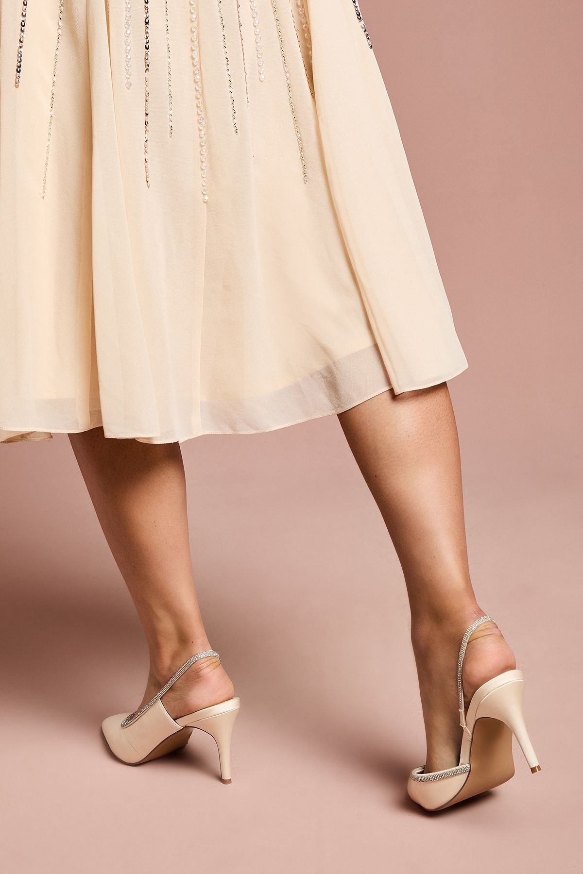 Coast Coast Women's Wide Fit Sabrina Satin Diamante Trim Slingback High Stiletto Court Shoes in Champagne - 4