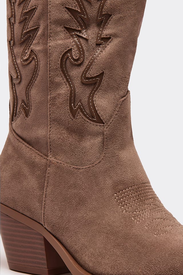EGO EGO Women's Western Cowboy Embroidered Faux Suede Block Heel Boots in Light Brown - 2