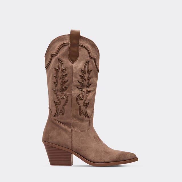 EGO EGO Women's Western Cowboy Embroidered Faux Suede Block Heel Boots in Light Brown - 3
