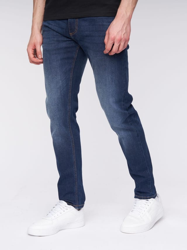 Henleys Henleys Mayhen Men's Skinny-Fit Stretch Denim Jeans with Signature Rubber Label Detail in Dark Blue - 2