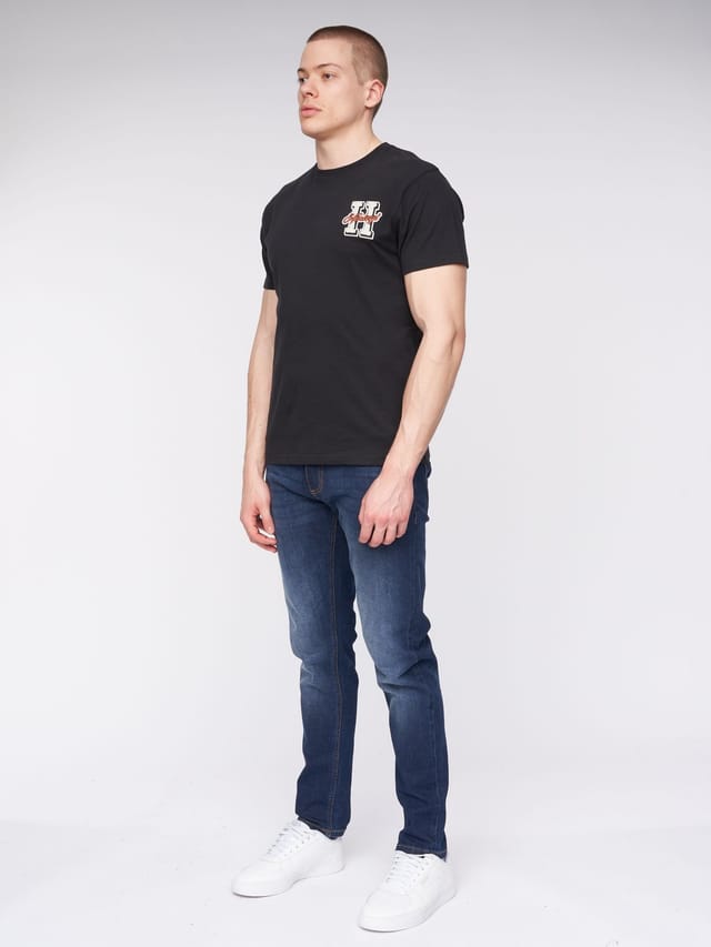 Henleys Henleys Mayhen Men's Skinny-Fit Stretch Denim Jeans with Signature Rubber Label Detail in Dark Blue - 3