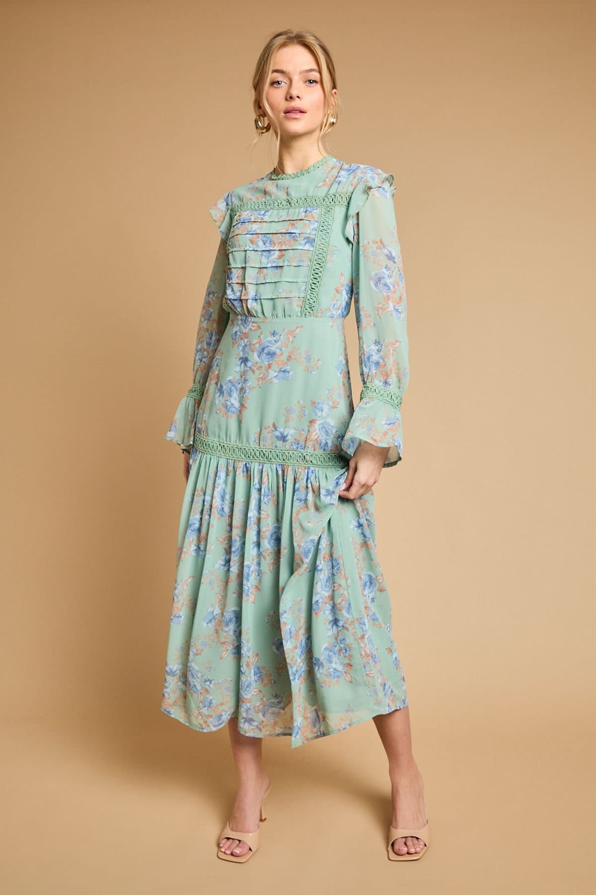 Oasis Oasis Women's Pin Tuck Detail Midi Dress in Sage