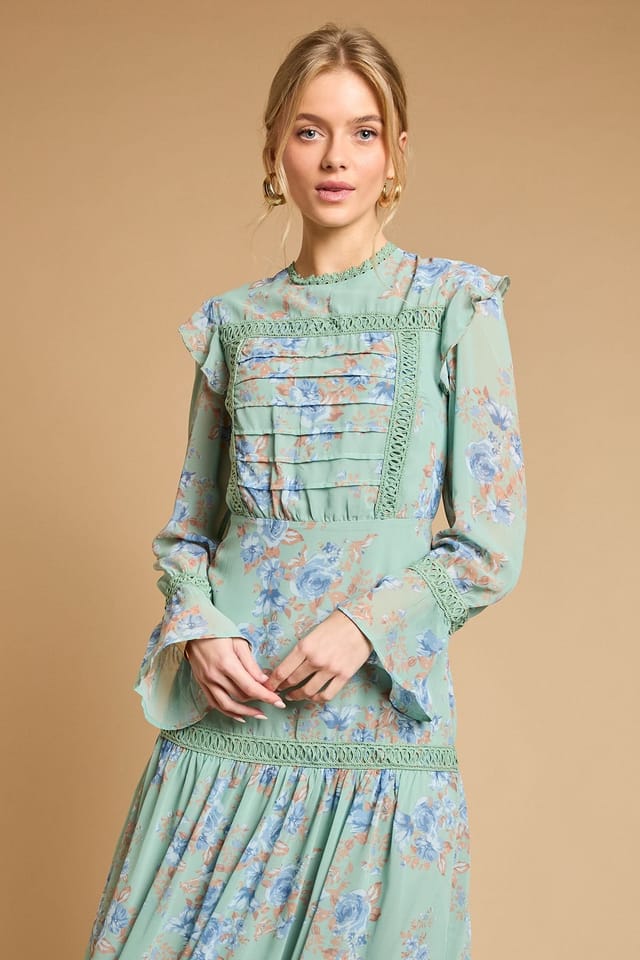 Oasis Oasis Women's Pin Tuck Detail Midi Dress in Sage - 2