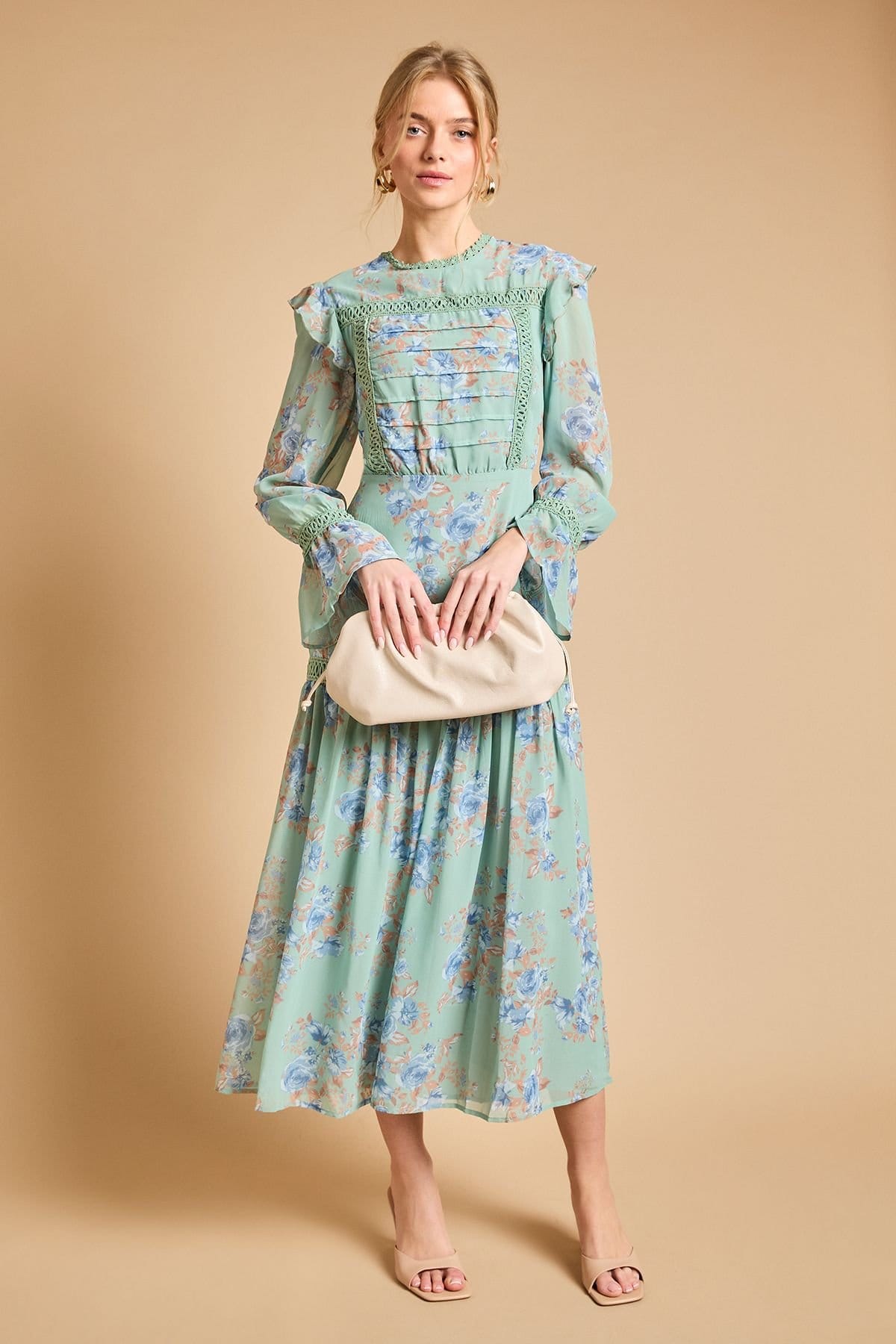 Oasis Oasis Women's Pin Tuck Detail Midi Dress in Sage - 4