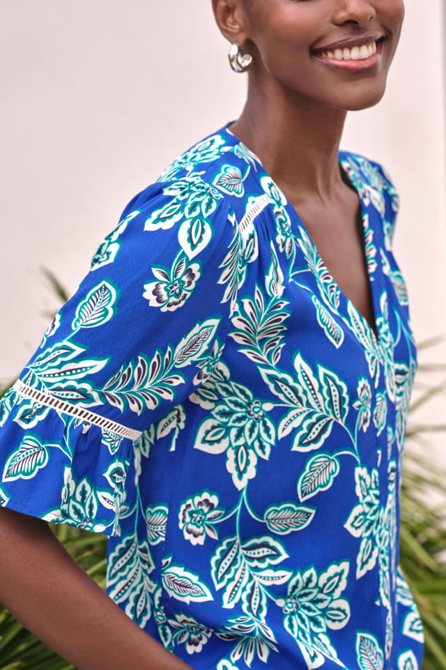 Pure Collection Pure Collection Women's Fluted Sleeve Blouse in Blue - 2