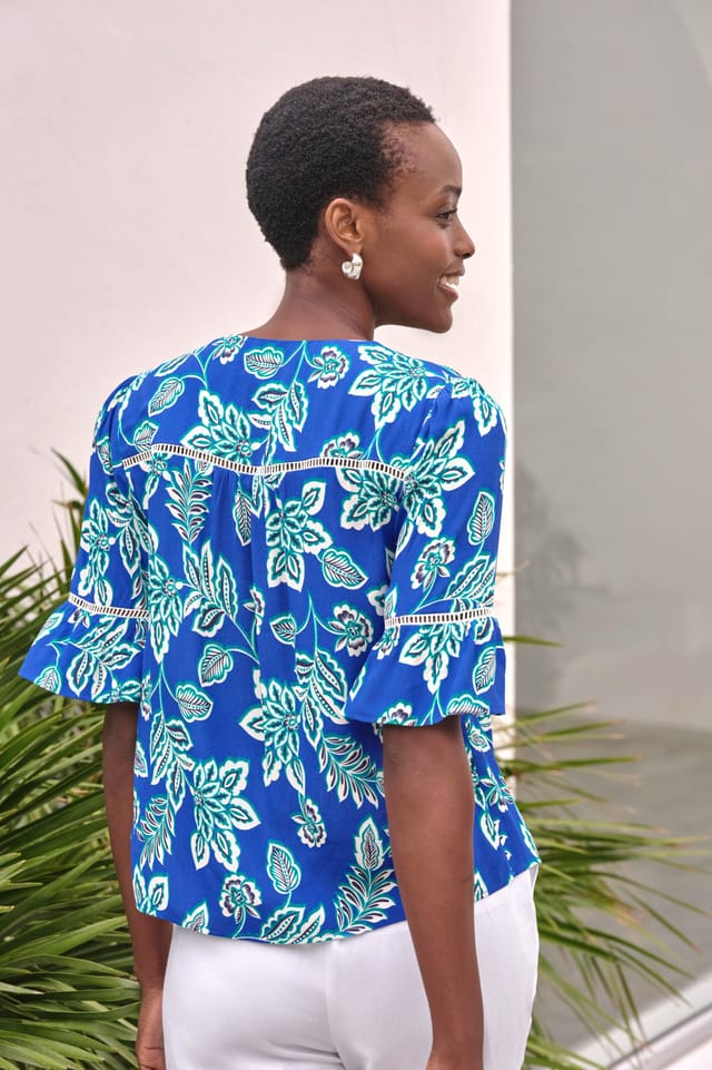 Pure Collection Pure Collection Women's Fluted Sleeve Blouse in Blue - 3