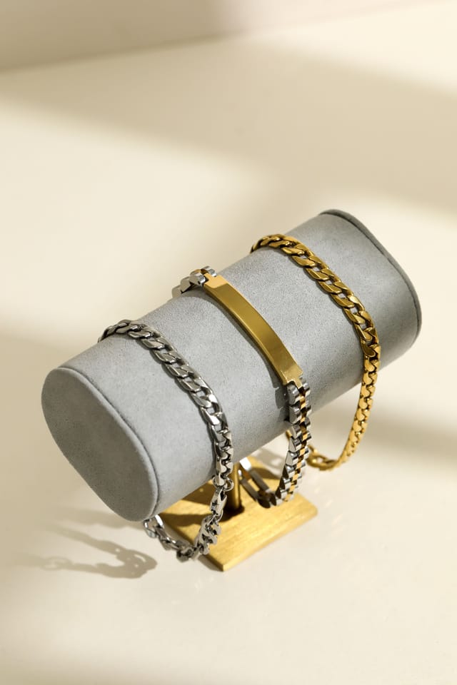 Inicio Inicio Men's Waterproof Gold Plated Curb Chain Bracelet - Gift Pouch - 3