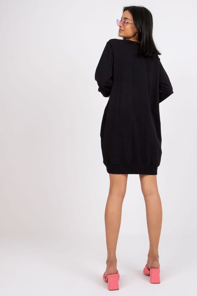 Love Lace Love Lace Women's Casual Cotton Sweatshirt Dress with Pockets Style 222432 in Black - 3