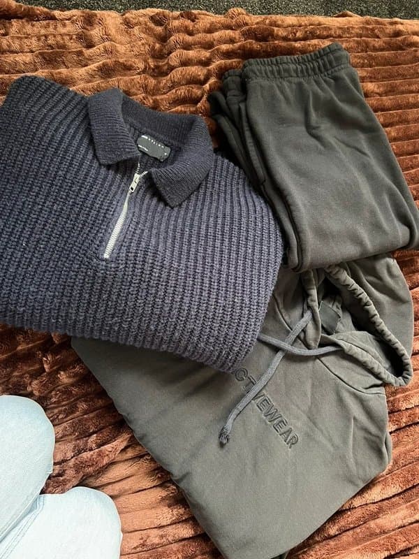 ASOS Men chunky rib knit zip neck jumper/navy sweater-bundle