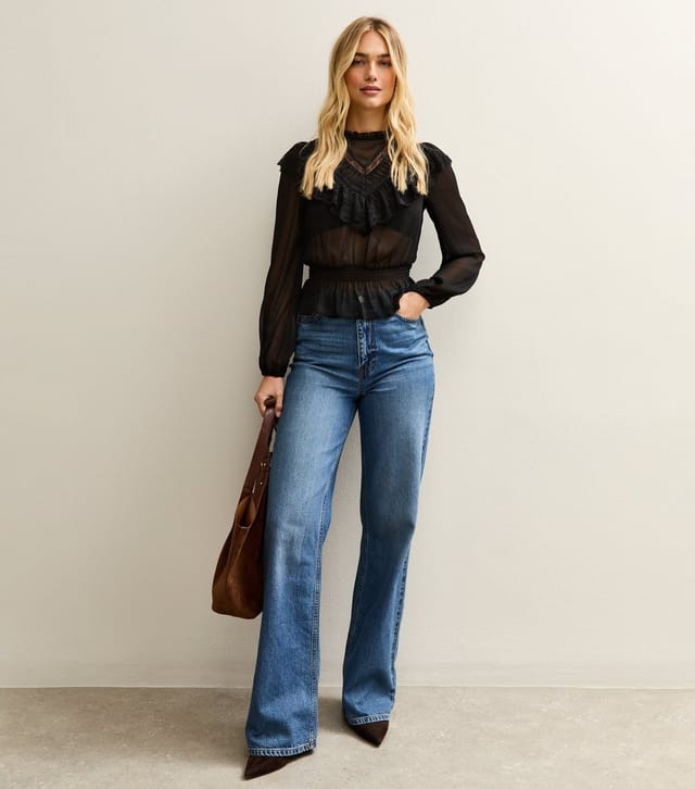 New Look Women's Black Lani Lace Insert Chiffon High Neck Blouse New Look - 3