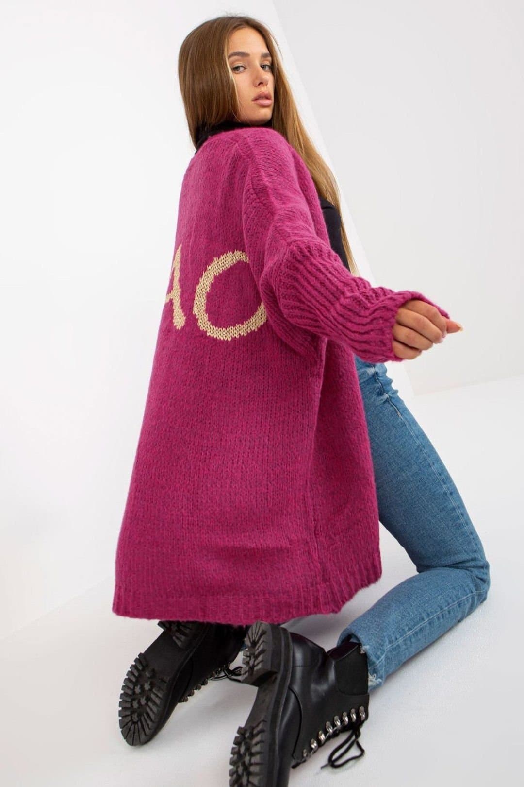 Love Lace Love Lace Women's Unbuttoned Cardigan with Back Lettering in Pink