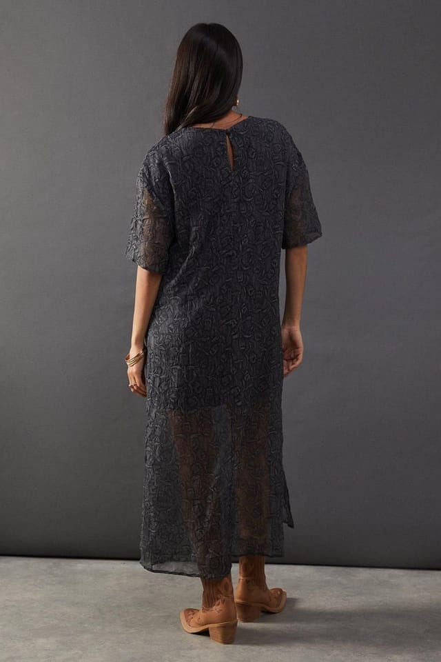 Warehouse Warehouse Women's Premium Tissue Organza Midaxi T-Shirt Dress in Charcoal - 3