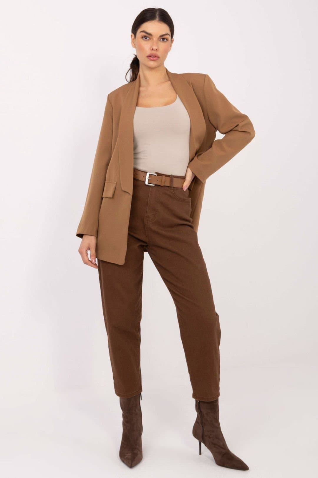 Love Lace Love Lace Brown Mom Fit Stretch Jeans with Belt & Pockets
