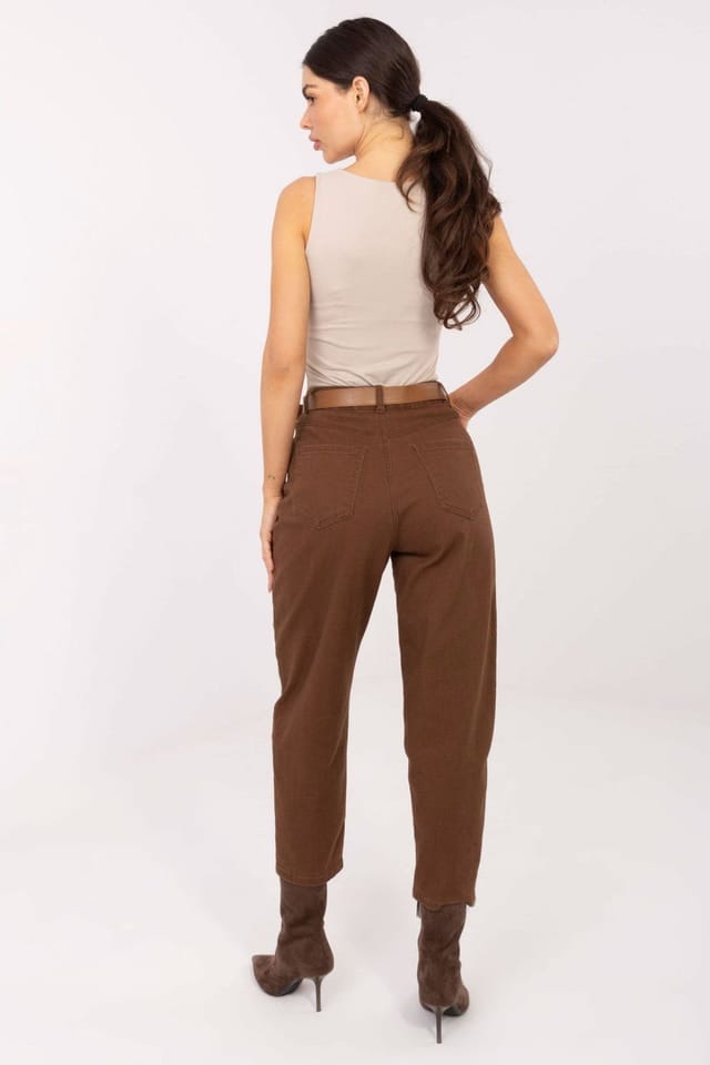 Love Lace Love Lace Women's Mom Fit Stretch Jeans with Belt & Pockets in Brown - 3