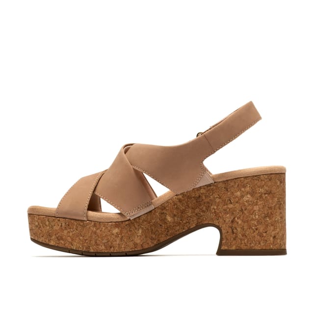 Clarks Clarks Women's Nerisa Grace Sand Nubuck Heeled Sandals, Wedge Sandals in Beige - 2