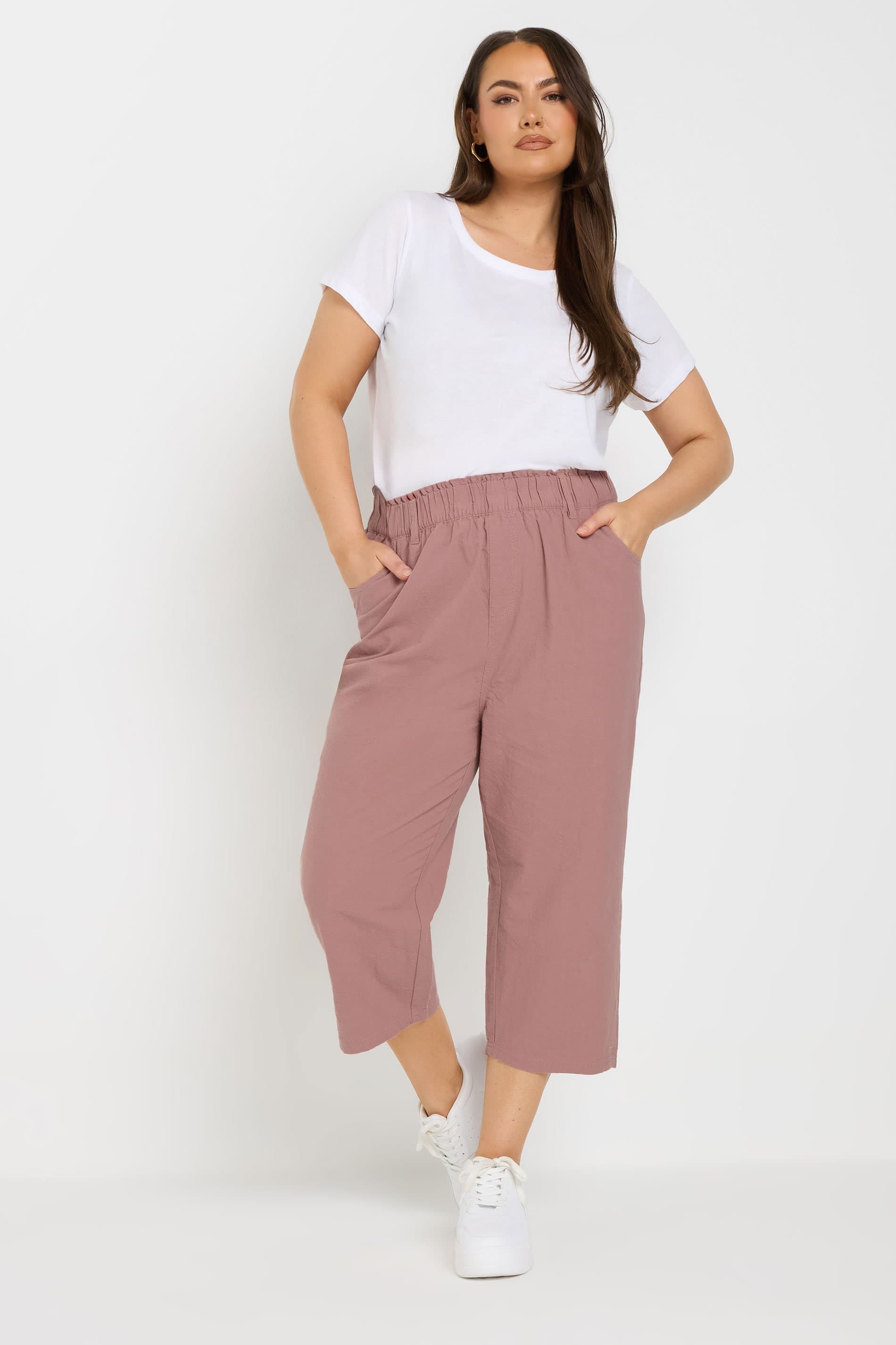 Yours Plus Size Dusky Pink Cool Cotton Cropped Trousers