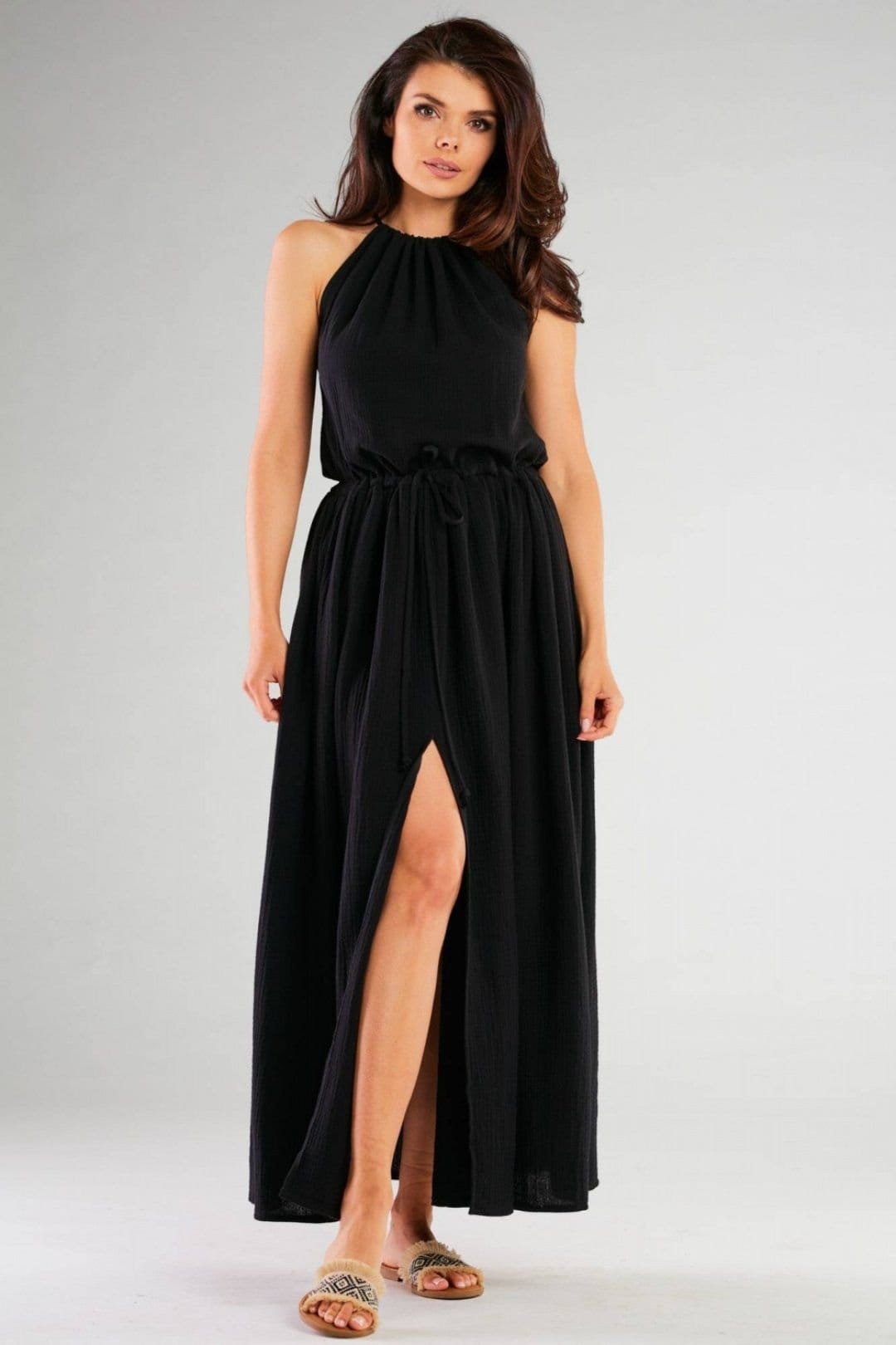 Love Lace Black Halter Dress With Side Slits