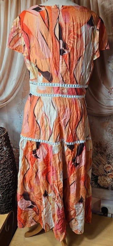 QED London Orange Tropical Print Maxi Dress Size 14