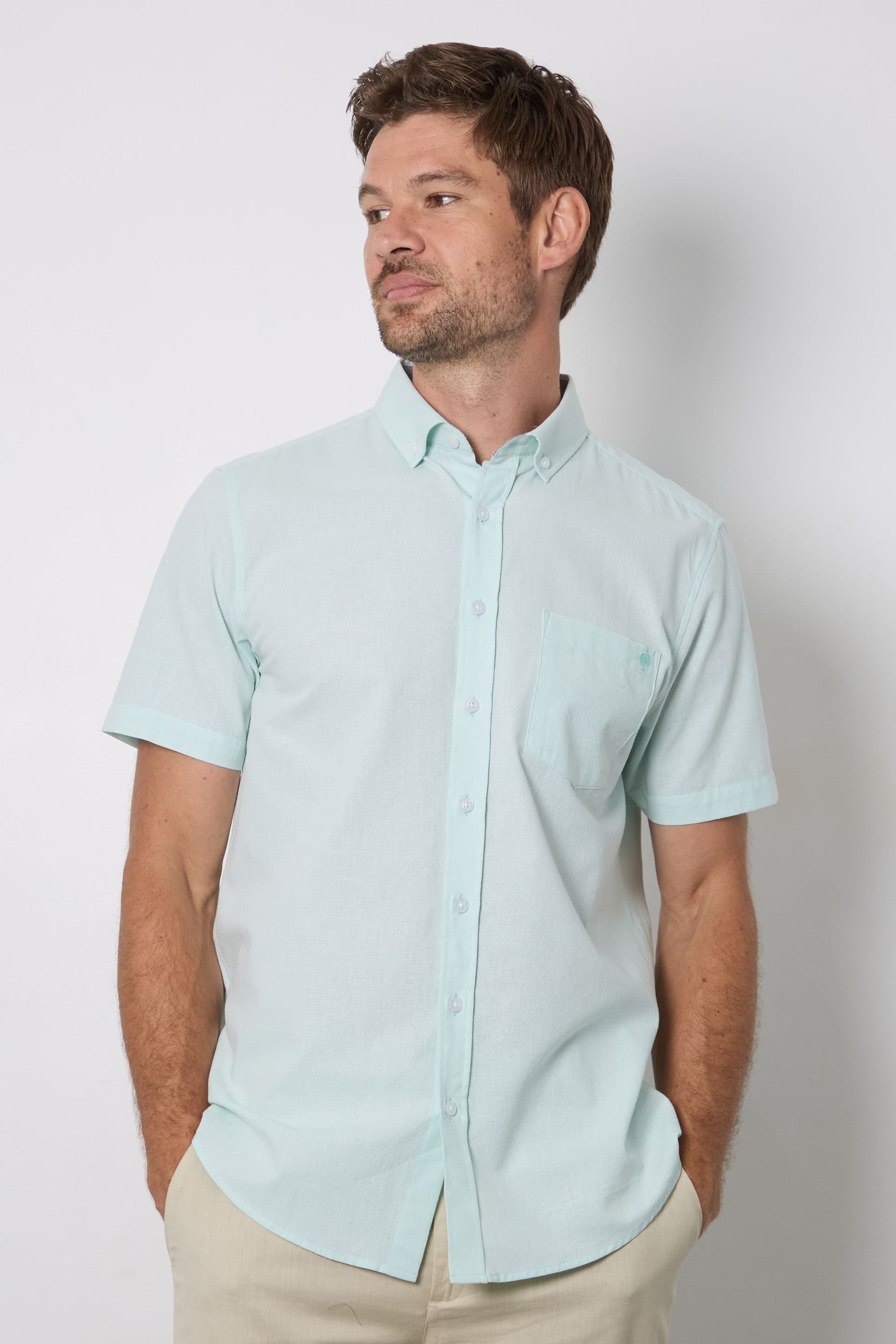 Maine Maine Men's Aqua Textured Short Sleeve Shirt
