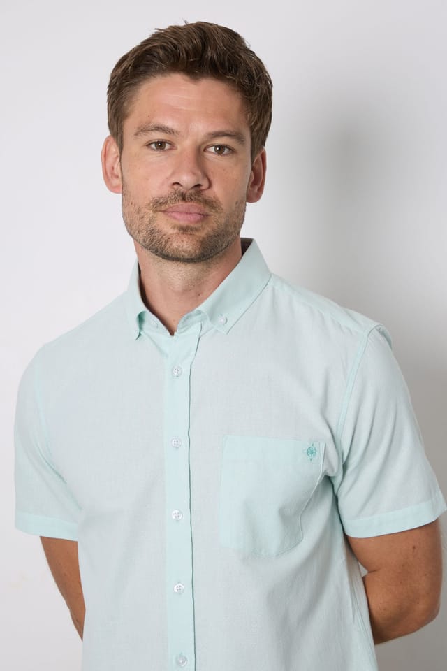 Maine Maine Men's Aqua Textured Short Sleeve Shirt - 2