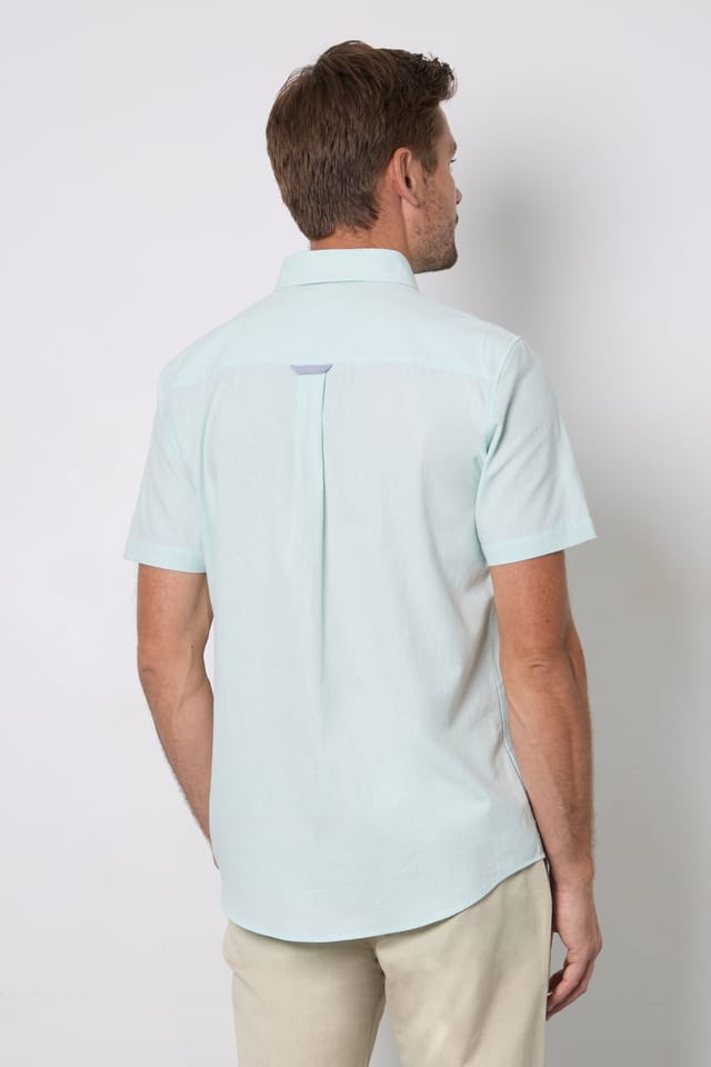 Maine Maine Men's Aqua Textured Short Sleeve Shirt - 3
