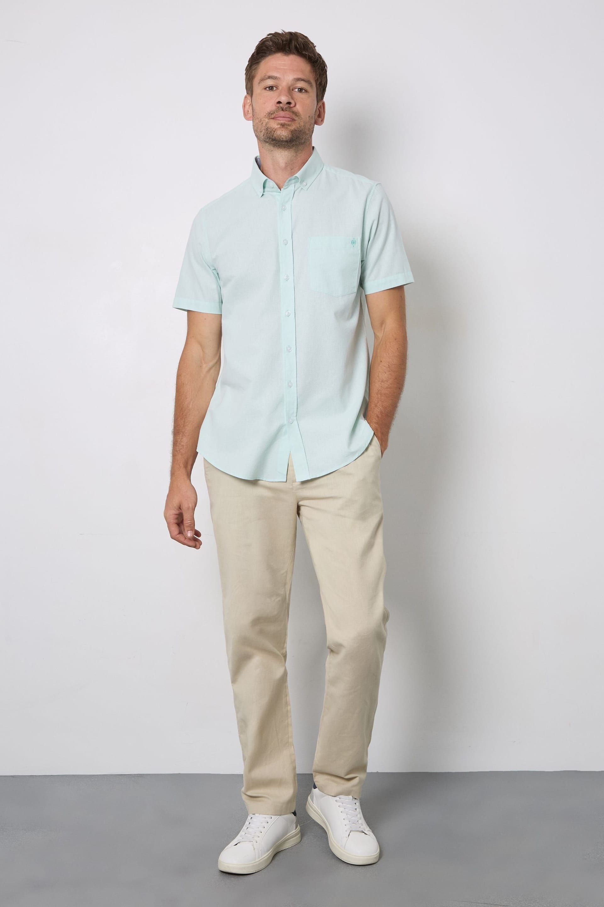 Maine Maine Men's Aqua Textured Short Sleeve Shirt - 4